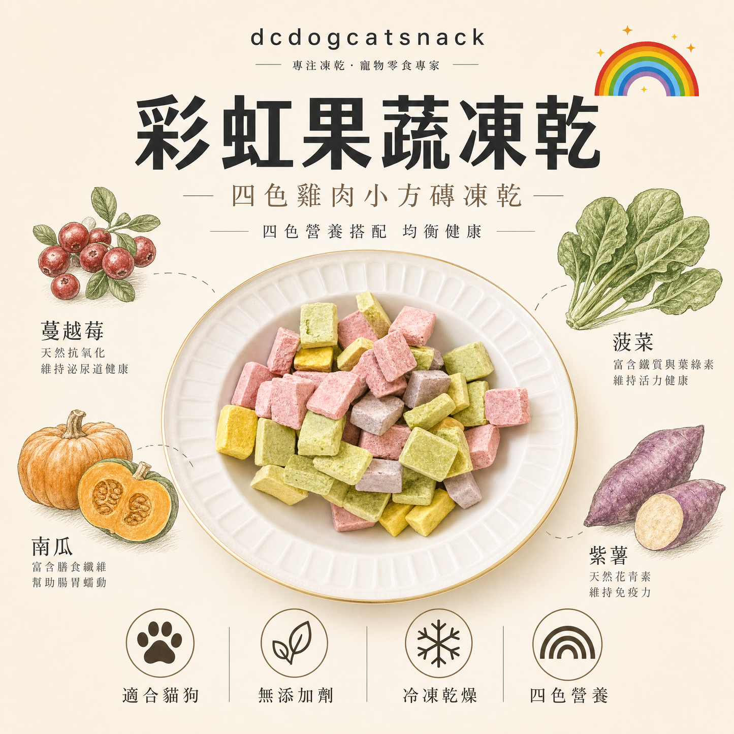 🌈彩虹雞肉果蔬凍乾-汪喵小食