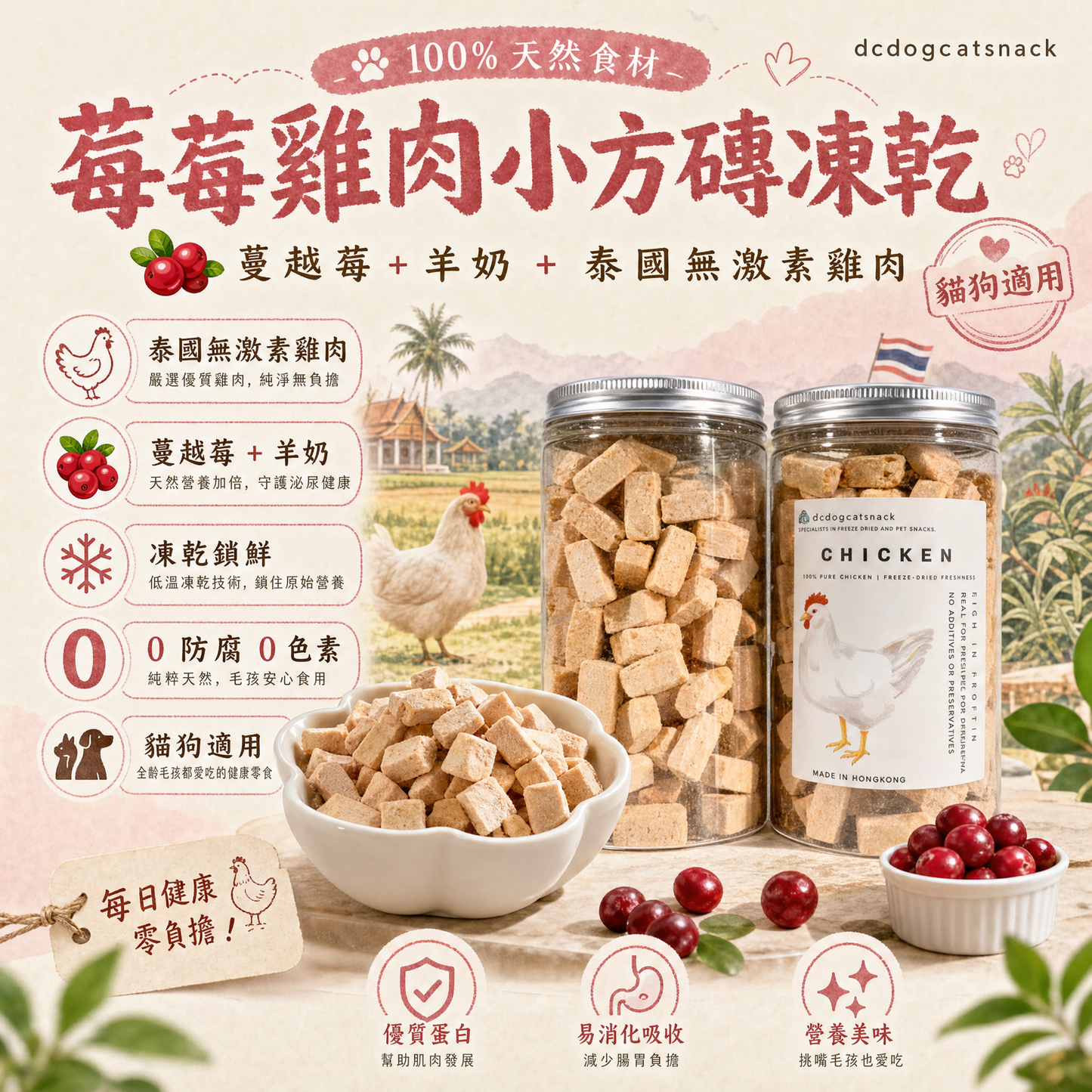 🐔 蔓越莓 雞肉小方磚凍乾