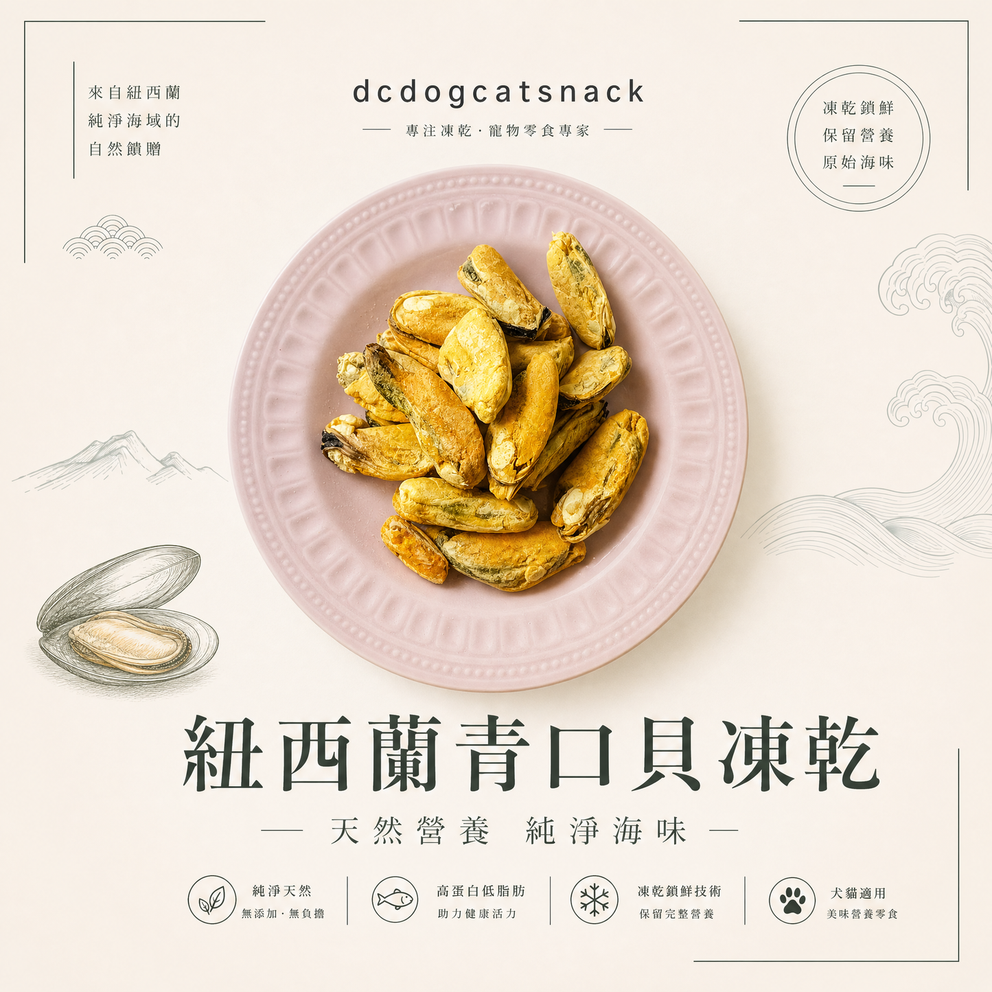 🐚紐西蘭大隻青口貝-貓狗脫水凍乾零食