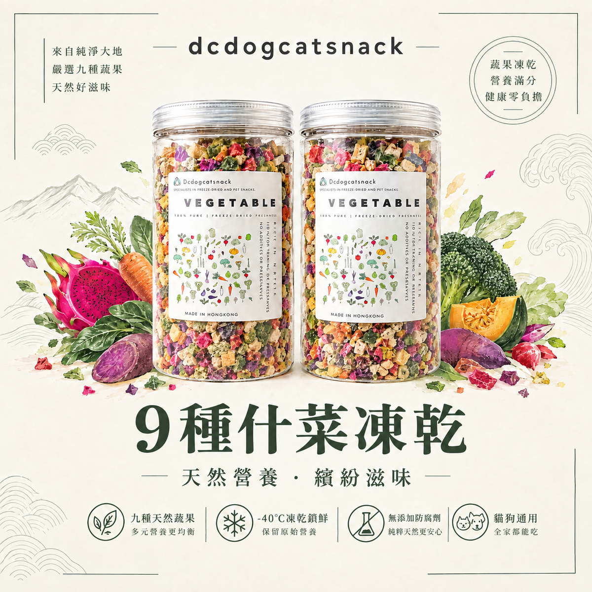 9種什菜凍乾｜天然蔬果原色原味，貓狗共賞的健康零嘴