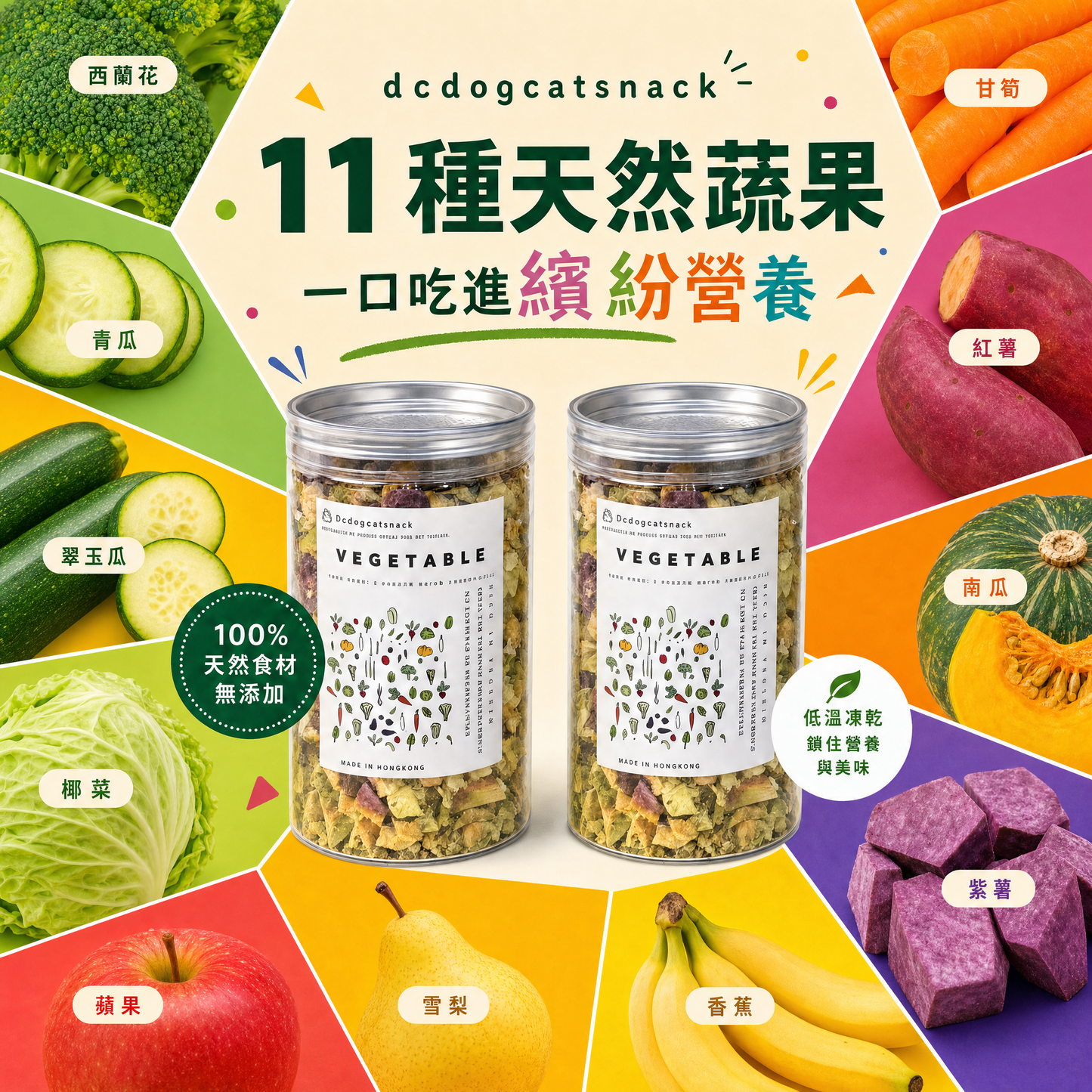 11種天然蔬果寵物凍乾｜-40°C低溫鎖鮮 100%無添加 毛孩健康輕零食