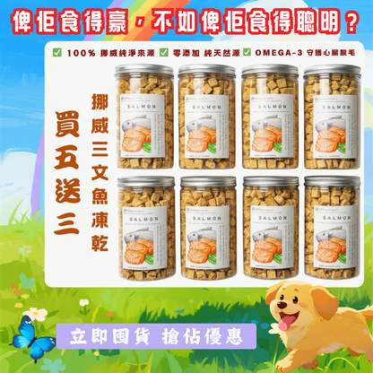 「買五送三」挪威🐟三文魚-寵物脫水凍乾零食