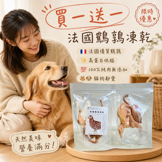 「買一送一」法國原隻大鵪鶉凍乾